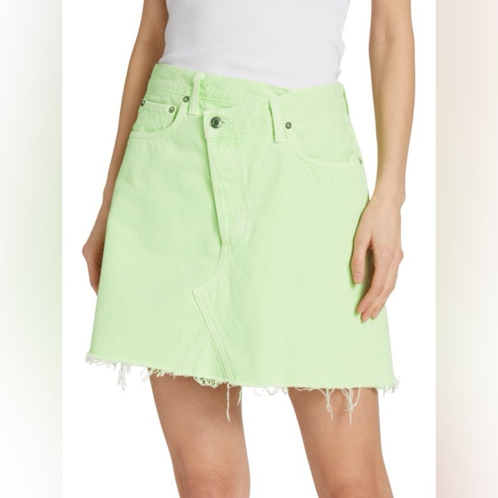 Agolde Sz 24 Criss Cross Jean Lime Green‎ A-Line Mini Skirt Resort Wear